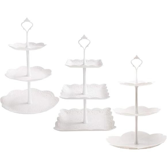 3 Pack 3 Tiers White Plastic Cupcake Stand Dessert Stand Tiered Serving Trays - Picture 8 of 8